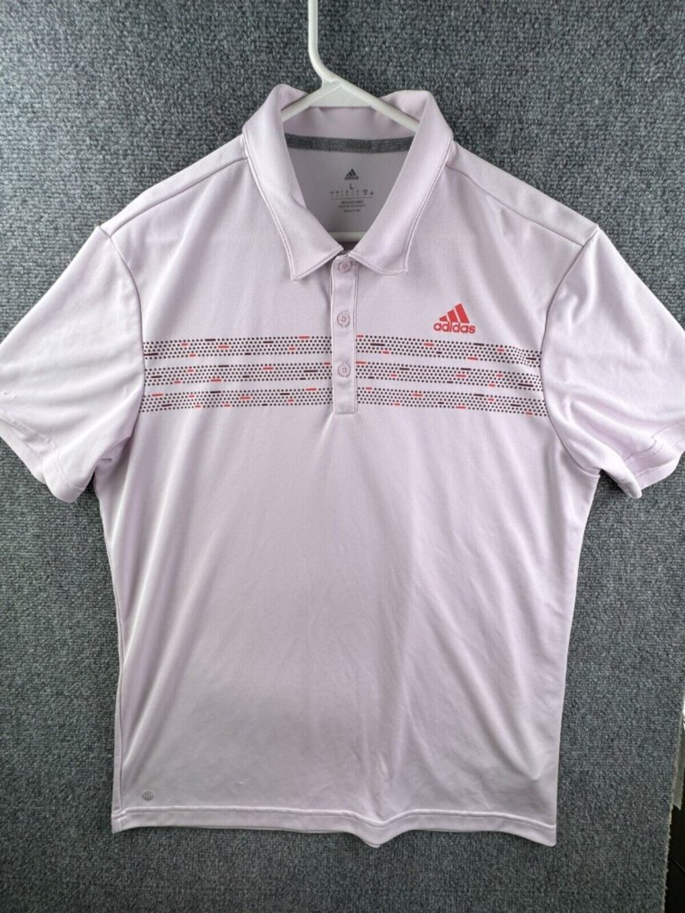 Adidas Pink Print Short Sleeve Polo Shirt Large Pullover Golf W/ Logo Stretch